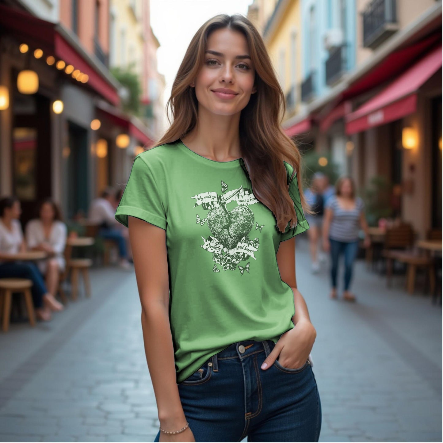 "Why Would You Want to Break a Perfectly Good Heart" Swiftie Fan T-Shirt — Vintage Graphics with Flowers, Banner, & Butterflies