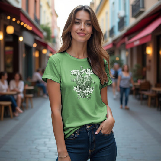 "Why Would You Want to Break a Perfectly Good Heart" Swiftie Fan T-Shirt — Vintage Graphics with Flowers, Banner, & Butterflies